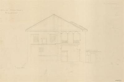 Νυμφαίο Φλώρινας, οικία Μπουτάρη. Αρχιτεκτονικό σχέδιο, τομή εγκάρσια, προσχέδιο, του Σταυρίδη Θ. για τον Σύλλογο Ελληνική Λαϊκή Τέχνη, 1937