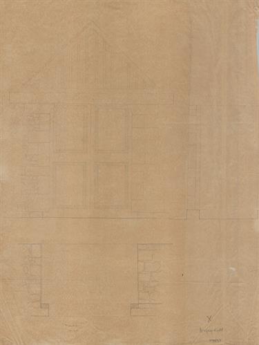 Νυμφαίο Φλώρινας. Αρχιτεκτονικό σχέδιο, πόρτα, όψη-κάτοψη-τομή, προσχέδιο, του Περικλή Χατζόπουλου για τον Σύλλογο Ελληνική Λαϊκή Τέχνη, 1937