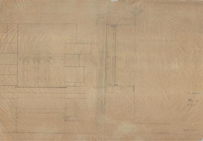 Πίνδος (Περιβόλι ή Σμίξη Γρεβενών). Αρχιτεκτονικό σχέδιο, όψη και τομή παραθύρου, προσχέδιο, του Δημήτρη Μωρέτη για τον Σύλλογο Ελληνική Λαϊκή Τέχνη, 1937
