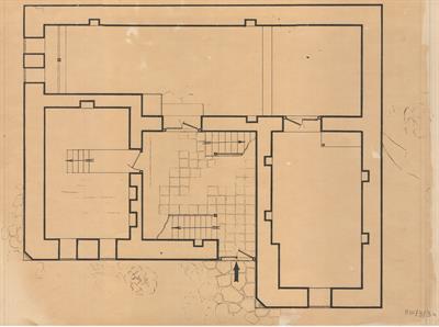 Πίνδος (;). Αρχιτεκτονικό σχέδιο, κάτοψη ισογείου, αναπαραγωγή, του Δημήτρη Μωρέτη για τον Σύλλογο Ελληνική Λαϊκή Τέχνη, 1937;