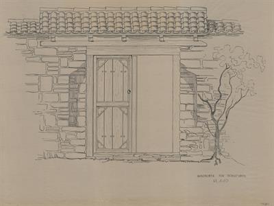 Πολύγυρος Χαλκιδικής. Αρχιτεκτονικό σχέδιο, αυλόπορτα, όψη, του Αργυρόπουλου Γ. για τον Σύλλογο Ελληνική Λαϊκή Τέχνη, 1938