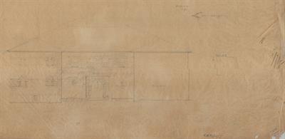 Σαμαρίνα Γρεβενών, οικία Χατζίκου. Αρχιτεκτονικό σχέδιο, πρόσοψη, προσχέδιο, του Δημήτρη Μωρέτη για τον Σύλλογο Ελληνική Λαϊκή Τέχνη, 1937