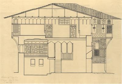 Σιάτιστα, αρχοντικό Μανούση (Δούκα Τζάτζα). Αρχιτεκτονικό σχέδιο, τομή, για τον Σύλλογο Ελληνική Λαϊκή Τέχνη, 1936