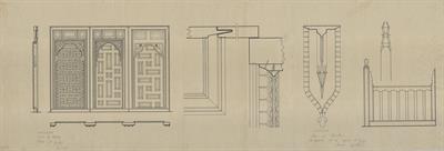Σιάτιστα, αρχοντικό Μανούση (Δούκα Τζάτζα). Αρχιτεκτονικό σχέδιο, λεπτομέρειες: πόρτες, κάγκελο, κ.α., της Πασχαλίδου - Μωρέτη Αλεξάνδρας για τον Σύλλογο Ελληνική Λαϊκή Τέχνη, 1936