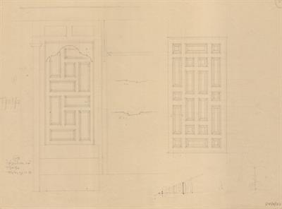 Σιάτιστα, αρχοντικό Μανούση (Δούκα Τζάτζα). Αρχιτεκτονικό σχέδιο, πόρτες, προσχέδιο, για τον Σύλλογο Ελληνική Λαϊκή Τέχνη, 1936