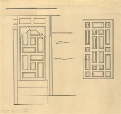 Σιάτιστα, αρχοντικό Μανούση (Δούκα Τζάτζα). Αρχιτεκτονικό σχέδιο, πόρτες, του Δημήτρη Μωρέτη για τον Σύλλογο Ελληνική Λαϊκή Τέχνη, 1936
