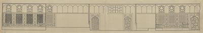 Σιάτιστα, αρχοντικό Μανούση (Δούκα Τζάτζα). Αρχιτεκτονικό σχέδιο, ανάπτυγμα σάλλας (Β&#039; όροφος), της Πασχαλίδου - Μωρέτη Αλεξάνδρας για τον Σύλλογο Ελληνική Λαϊκή Τέχνη, 1936