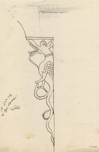 Σιάτιστα, Αγία Παρασκευή. Αρχιτεκτονικό σχέδιο, λεπτομέρεια: διακοσμητικό θέμα ωραίας πύλης, σκαρίφημα, για τον Σύλλογο Ελληνική Λαϊκή Τέχνη, 1936