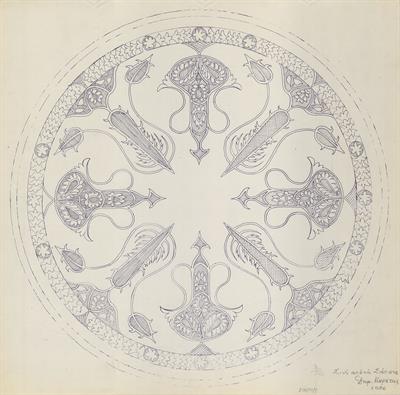 Σιάτιστα. Αρχιτεκτονικό σχέδιο, σινί, αναπαραγωγή, του Δημήτρη Μωρέτη για τον Σύλλογο Ελληνική Λαϊκή Τέχνη, 1936