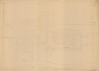 Σιάτιστα, αρχοντικό Νεραντζόπουλου. Αρχιτεκτονικό σχέδιο, προσχέδιο τομής, της Πασχαλίδου - Μωρέτη Αλεξάνδρας (;) για τον Σύλλογο Ελληνική Λαϊκή Τέχνη, 1936