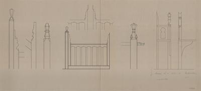 Σιάτιστα, αρχοντικό Κανατσούλη και άλλα. Αρχιτεκτονικό σχέδιο, λεπτομέρειες ξυλόγλυπτων, για τον Σύλλογο Ελληνική Λαϊκή Τέχνη, 1936