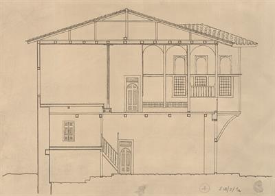 Σιάτιστα, αταύτιστη οικία. Αρχιτεκτονικό σχέδιο, τομή, αναπαραγωγή, για τον Σύλλογο Ελληνική Λαϊκή Τέχνη, 1936 (;)