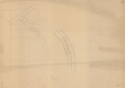 Σιάτιστα. Αρχιτεκτονικό σχέδιο, λεπτομέρειες: ντιστέκια, προσχέδιο, για τον Σύλλογο Ελληνική Λαϊκή Τέχνη, 1936