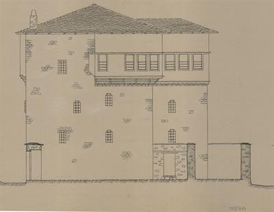 Τρίκερι Πηλίου, αρχοντικό Στάντγιανν. Αρχιτεκτονικό σχέδιο, πλάγια όψη (Δ), του Γιώργου Γιαννουλέλλη για τον Σύλλογο Ελληνική Λαϊκή Τέχνη, 1937