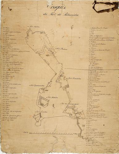 &quot;Croquis du Fort de Palamida&quot;. Το φρούριο του Παλαμηδίου στο Ναύπλιο. Τοπογραφικό σχέδιο του λοχαγού C. Villani [δεκαετία 1830].  Το σχέδιο προέρχεται από την προσωπική συλλογή του στρατηγού Πέτρου Στ. Λυκούδη.