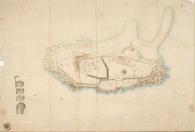 Νησίδα και φρούριο Μπούρτζι, στο Ναύπλιο. Τοπογραφικό σχέδιο, [δεκαετία 1830;]. Το σχέδιο προέρχεται από την προσωπική συλλογή του στρατηγού Πέτρου Στ. Λυκούδη.