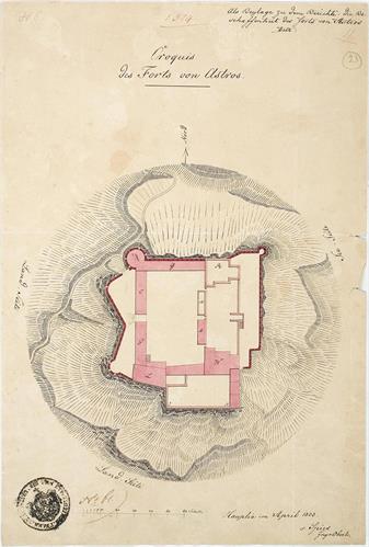 &quot;Croquis des Forts von Astros&quot;. Τοπογραφικό σχέδιο του φρουρίου Άστρους, του Μηχανικου Oberl, Απρίλιος 1833. Το σχέδιο προέρχεται από την προσωπική συλλογή του στρατηγού Πέτρου Στ. Λυκούδη.