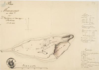 &quot;Plan de Monemvasie au 5000me par le Capitaine d&#039;Etat Major Fochmus [?]&quot;. Τοπογραφικό σχέδιο της Μονεμβασίας, του Fochmus [?], Απρίλιος 1834. Το σχέδιο προέρχεται από την προσωπική συλλογή του στρατηγού Πέτρου Στ. Λυκούδη.