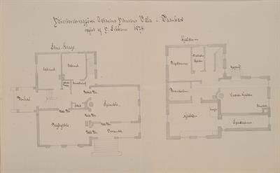 Οικία στο Taarbaek Δανίας. Αρχιτεκτονικό σχέδιο με δύο κατόψεις ορόφων, από την προσωπική συλλογή του Βασιλέα Γεωργίου Α&#039;. Σχεδιασμένο στη Δανία το 1874.