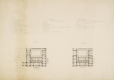 Ανάκτορα Τατοϊου. Αρχιτεκτονικό σχέδιο, κάτοψη ισογείου και α&#039; ορόφου, του Ερνέστου Τσίλλερ [1871-1872].