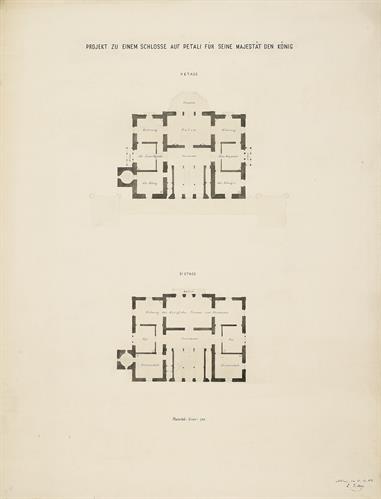 Ανάκτορα Πεταλιών. Αρχιτεκτονικό σχέδιο, κάτοψη, πρόταση, του Ερνέστου Τσίλλερ, 23/4/1872.
