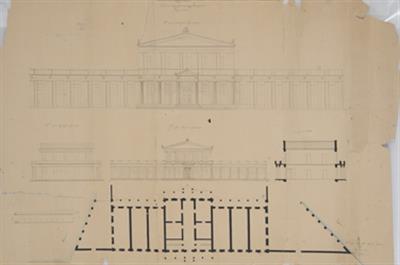 &quot;Σχέδιο του εν Πειραιεί αναγερθησομένου τελωνείου&quot;. Αρχιτεκτονικό σχέδιο, όψη και κάτοψη, του Α. Φαλιέρου, 19/10/1856.