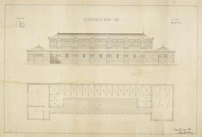 Κτήριο σταύλων στην Κέρκυρα [Mon Repos;]. Αρχιτεκτονικό σχέδιο, όψη και κάτοψη, του Leon Hubert, 2/1/1891.