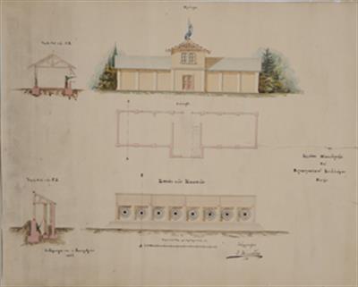 Οικοδομή του Κερκυραϊκού Συλλόγου Ριπής. Αρχιτεκτονικό σχέδιο, πρόσοψη, κάτοψη, τομές και λεπτομέρειες, 4/9/1869.