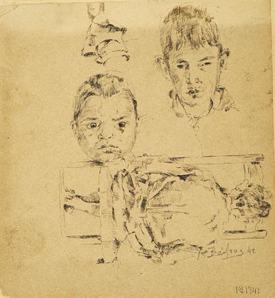 Σπουδές κεφαλιών παιδιών, μολύβι σε χαρτί του Κωνσταντίνου (Ντίκου) Βυζάντιου, 1942.