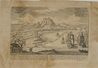&quot;Das von denen Spaniern in Anno 1779. Belagerte GIBRALTAR&quot;. Απεικόνιση της πόλεως-φρουρίου του Γιβραλτάρ με παράλληλη απεικόνιση πολιορκίας. Ασπρόμαυρη χαλκογραφία, Joh. Martin Will.