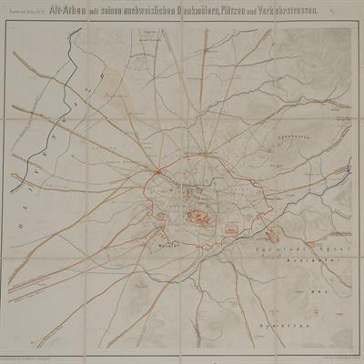 &quot;Alt-Athen mit nachweislichen Denkmalern, Platzen und Verkehrstrassen&quot;. Τοπογραφικό σχεδιάγραμμα της Αθήνας του A. Kaupert και του E. Curtius, τυπωμένο στο λιθογραφείο του Leopold Kraatz, Βερολίνο, [1877].