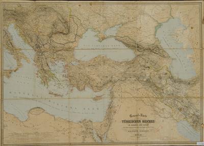 &quot;General-Karte des TURKISCHEN REICHES IN EUROPA UND ASIEN&quot;. Γεωγραφικός χάρτης της Οθωμανικής Αυτοκρατορίας σχεδιασμένος από τον H. Kiepert και τυπωμένος από τον Leopold Kraatz, Βερολίνο, 1855.