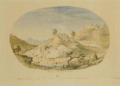 Εκκλησίες στην Καισαριανή, Αττική, υδατογραφία του Skene James, 1838-1845.