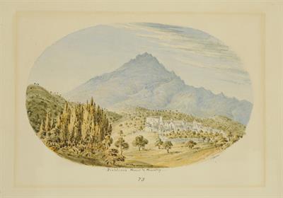 Πεντελικό Όρος και Μονή, υδατογραφία του Skene James, 1838-1845.