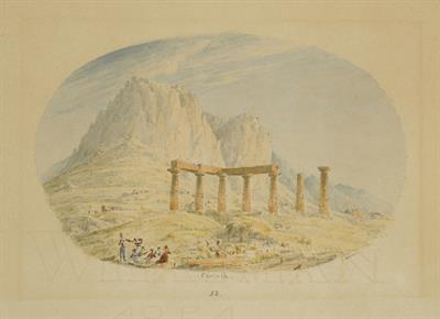 Κόρινθος, ο ναός του Απόλλωνα, υδατογραφία του Skene James,1838-1845.