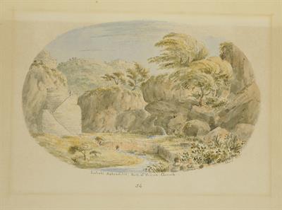 Αρχαία πηγή στην Κόρινθο, Τα λουτρά της Αφροδίτης, υδατογραφία του Skene James,1838-1845.