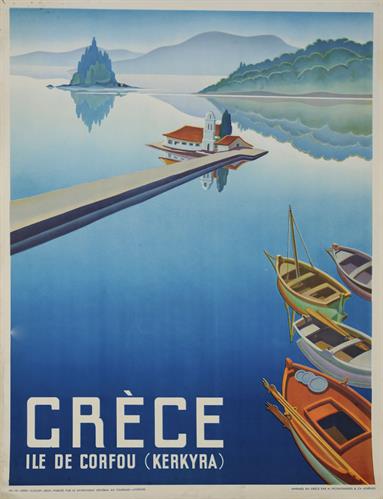 &quot;GRECE-ILE DE CORFU [KERKYRA]&quot; (ΕΛΛΑΔΑ - ΝΗΣΟΣ ΚΕΡΚΥΡΑ). Τουριστική διαφημιστική αφίσα στη γαλλική γλώσσα της Γενικής Γραμματείας Τουρισμού, 1949.