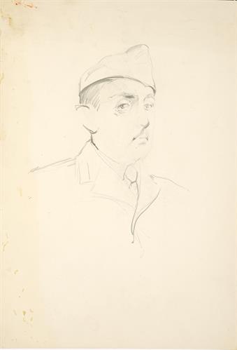 Προσωπογραφία του Βασιλείου Μιχαήλ Μελά, μολύβι σε χαρτόνι του Χ. Παπαχαραλάμπους, Αργυρόκαστρο, 1941.
