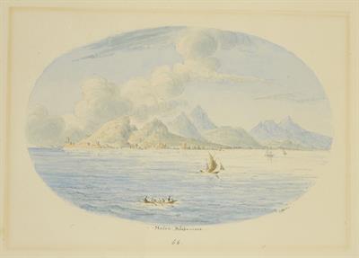 Άποψη της Μεθώνης, υδατογραφία του Skene James, 1838-1845.