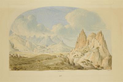 Άποψη της Λειβαδιάς, υδατογραφία του Skene James, 1838-1845.