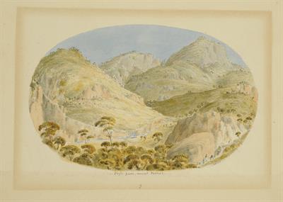 Το πέρασμα της Φυλής στην Πάρνηθα, υδατογραφία του Skene James, 1838-1845.