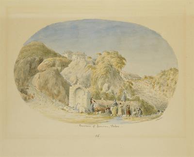 Η κρήνη του Ισμηνού στη Θήβα, υδατογραφία του Skene James,1838-1845.