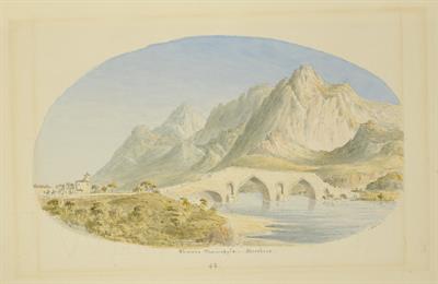 Η γέφυρα της Αλαμάνας, υδατογραφία του Skene James, 1838-1845.