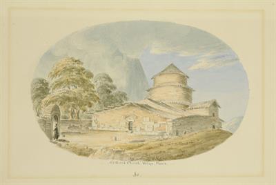 Μεταβυζαντινός ναός στη Βελίτσα, Φωκίδα, υδατογραφία του Skene James,1838-1845.