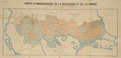 &quot;CARTE ETHNOGRAPHIQUE DE LA MACEDOINE ET DE LA THRACE&quot;. Λιθόγραφος εθνογραφικός χάρτης της Μακεδονίας και της Θράκης, τυπωμένος στο λιθογραφείο του Γ. Στάγγελ, 1919.