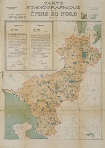 &quot;CARTE ETHNOGRΑFIQUE DE L&#039; EPIRE DU NORD EN 1913. Χάρτης Εθνογραφικός της Βορείου Ηπείρου των 1913&quot;. Χάρτης της Τοπογραφικής Υπηρεσίας Στρατού, τυπωμένος στο λιθογραφείο του Κ. Πάνα, Θεσσαλονίκη, 1919.