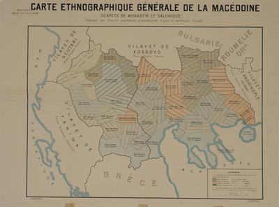 &quot;CARTE ETHNOGRAPHIQUE GENERALE DE LA MACEDOINE [VILAYETS DE MONASTIR ET SALONIQUE]&quot;. Λιθόγραφος εθνογραφικός χάρτης της Μακεδονιας, τυπωμένος στο λιθογραφείο του Γ. Στάγγελ, Αθήνα, 1919.
