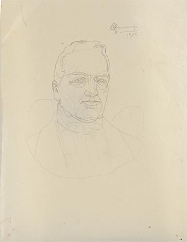Προσχέδιο προσωπογραφίας του Γεωργίου Σταύρου, μολύβι σε χαρτί του Παναγιώτη Τατσιράμου, Ιωάννινα, 1905.