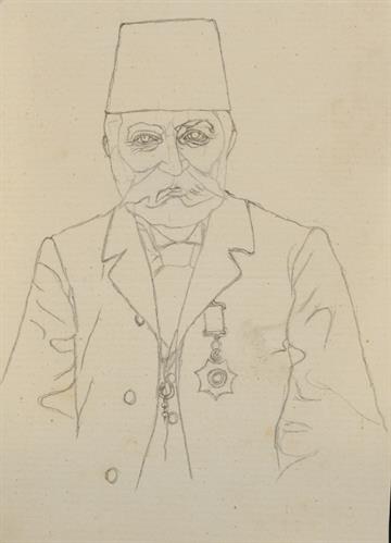 Προσχέδιο προσωπογραφίας του Οσμάν πασά, μολύβι σε χαρτί του Παναγιώτη Τατσιράμου, Ιωάννινα.