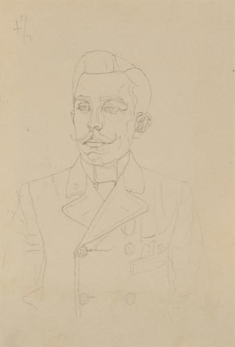 Προσχέδιο προσωπογραφίας νέου άνδρα, μολύβι σε χαρτί του Παναγιώτη Τατσιράμου, Ιωάννινα, 1903.